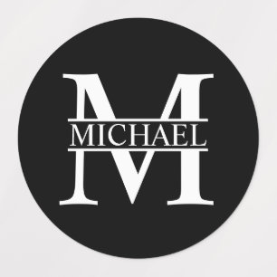 Black and White Personalised Monogram and Name Lab
