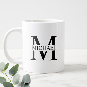Black and White Personalised Monogram and Name Large Coffee Mug