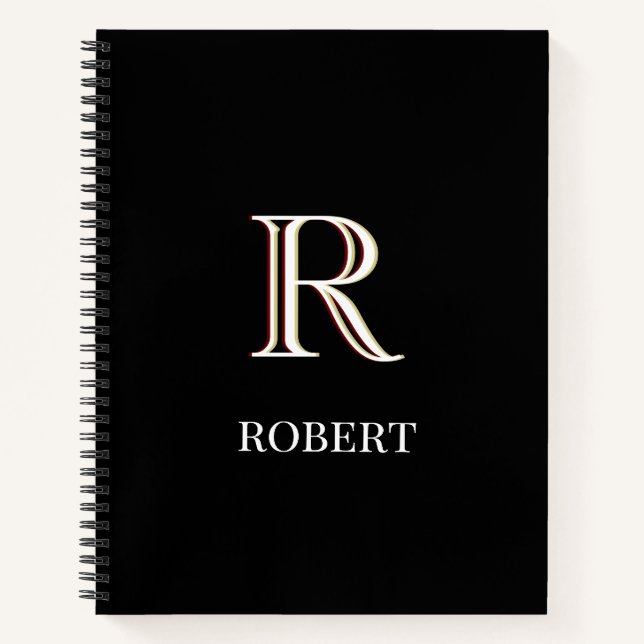 Black and White Personalised Monogram and Name  Notebook (Front)