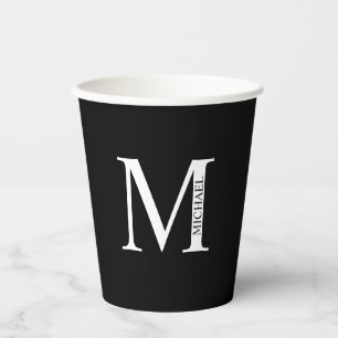 Black and White Personalised Monogram and Name Paper Cups
