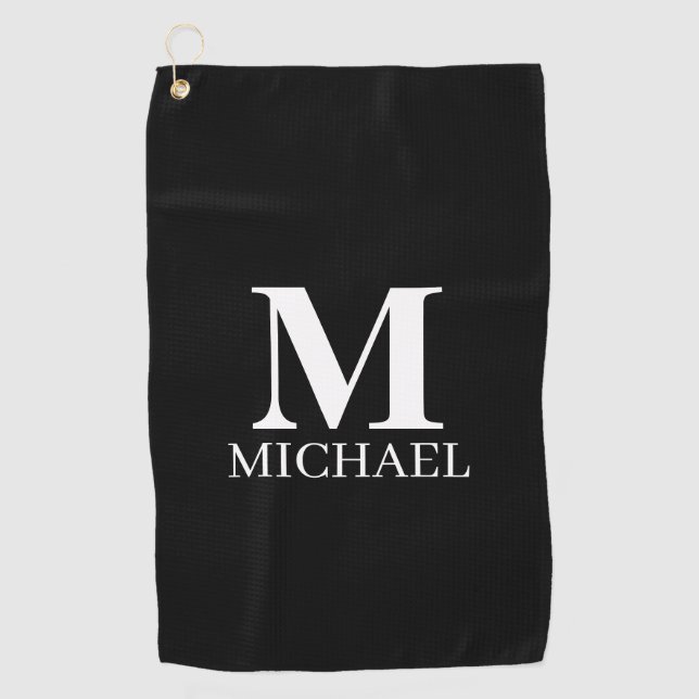 Black and White Personalised Monogram Golf Towel (Front)