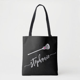 Black and White Personalised Name LAX Lacrosse Tot Tote Bag