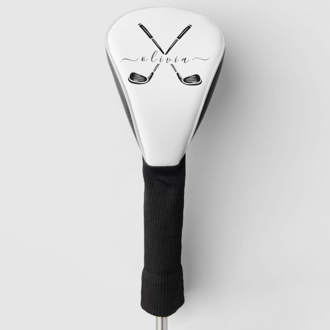 Black And White Personalised Name stylish  Golf Head Cover (Front)