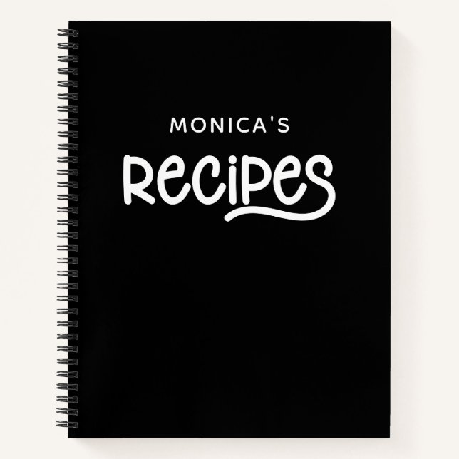 Black and White Personalised Recipes Notebook (Front)