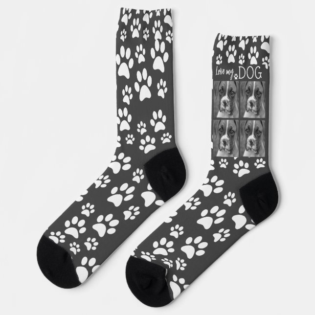 Black and White Personalised Socks - Pet Picture (Left)