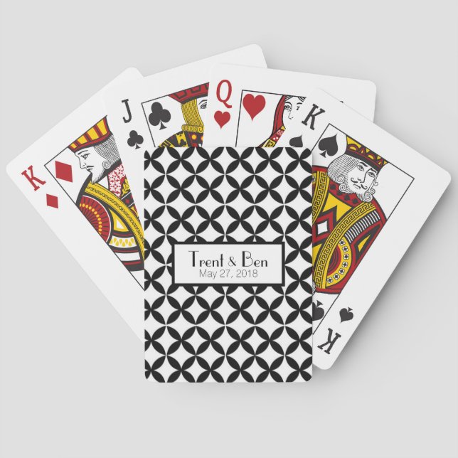 Black and White Personalised Wedding Playing Cards (Back)