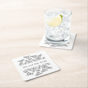 Black and White Personalized Floral Paper Coaster