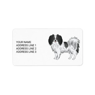 Black And White Phalène Cute Dog With Custom Text Label