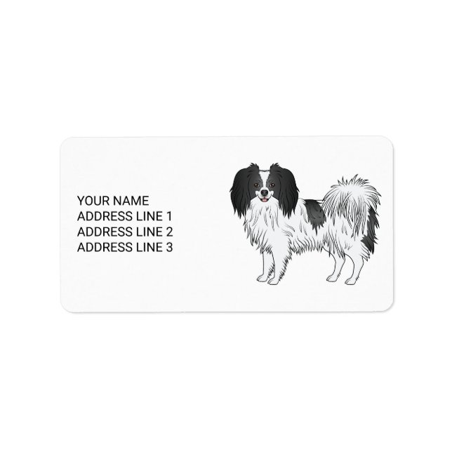 Black And White Phalène Cute Dog With Custom Text Label (Front)