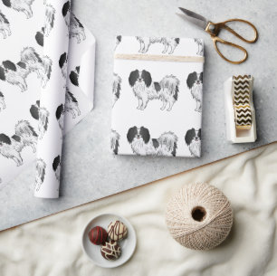 Black And White Phalène Toy Breed Dog Pattern Wrapping Paper