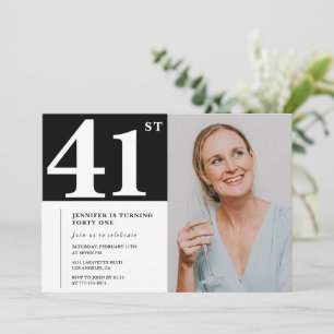 Black and White Photo 41st birthday Invitations