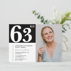 Black and White Photo 63rd birthday Invitations
