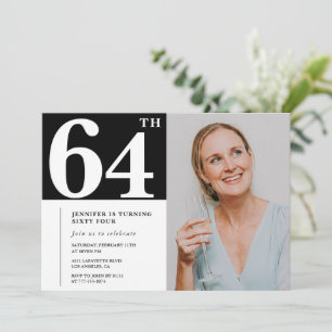 Black and White Photo 64th birthday Invitations 