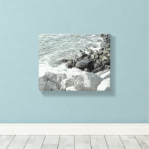 Black and White Photo a Rocky Ocean Shore