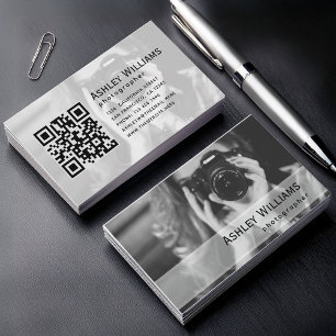 Black and White Photo and QR Code Photographer Business Card