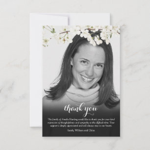 Black and White Photo Blossom Floral Funeral Thank You Card