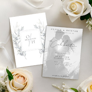 Black and White Photo Botanical Wedding Invitation