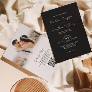 Black and White Photo Budget Wedding QR Code Rsvp Invitation