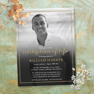 Black and White Photo Celebration of Life Funeral Announcement Postcard