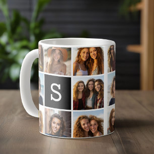 Black and White Photo Collage Custom Monogram Coffee Mug