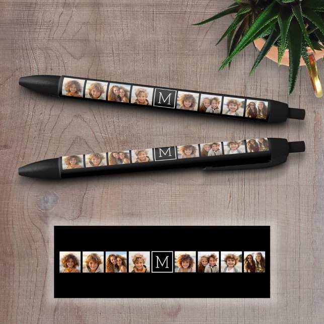 Black and White Photo Collage Custom Monogram Ink Pen (Custom Pen - Personalize this writing pen with photos, your name, monogram or other text)