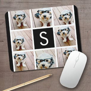 Black and White Photo Collage Custom Monogram Mouse Pad