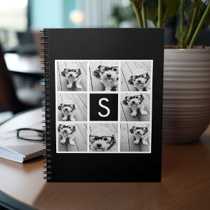 Black and White Photo Collage Custom Monogram Spiral Notebook