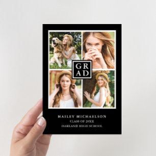 Black and White Photo Collage Graduation Party Invitation