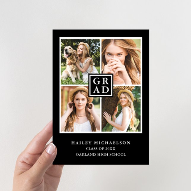 Black and White Photo Collage Graduation Party Invitation (Creator Uploaded)