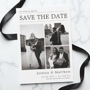 Black and White Photo Collage Newspaper Wedding Save The Date