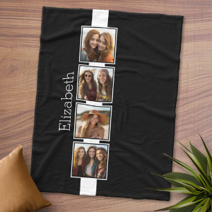 Black and White Photo Collage Squares Personalised Fleece Blanket
