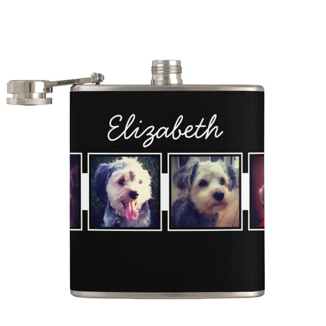 Black and White Photo Collage Squares Personalised Hip Flask (Opened)