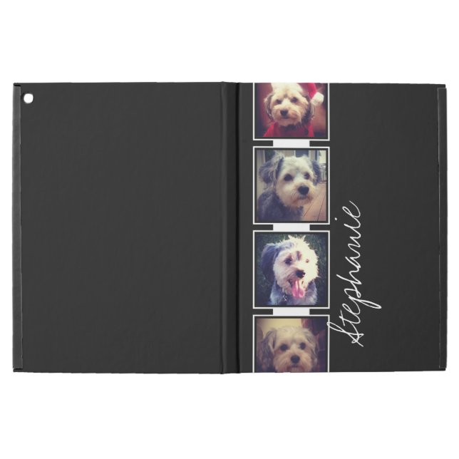 Black and White Photo Collage Squares with name iPad Pro 12.9" Case (Outside)