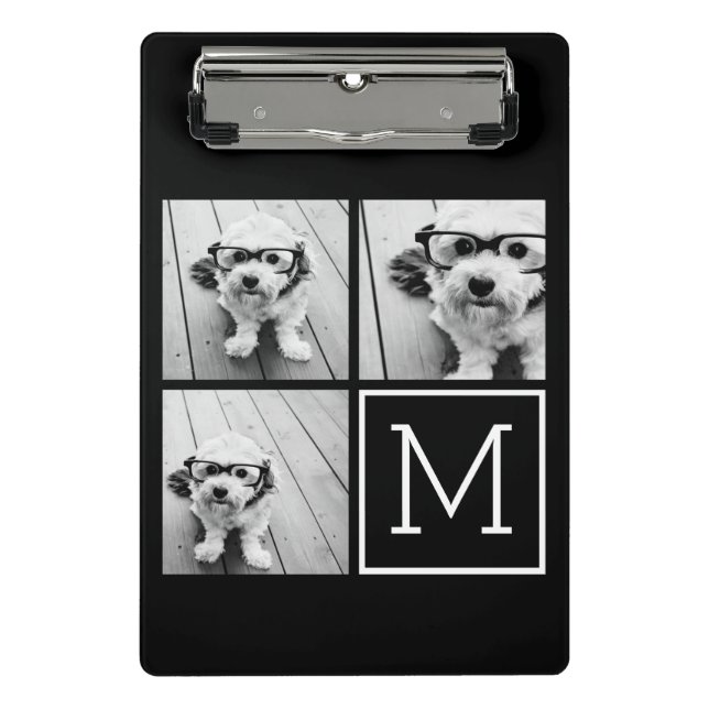 Black and White Photo Collage with Monogram Mini Clipboard (Front)