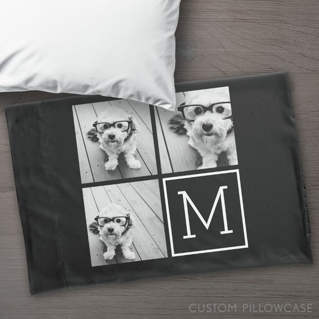 Black and White Photo Collage with Monogram Pillowcase (Custom Pillowcase)