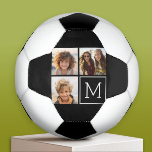 Black and White Photo Collage with Monogram Soccer Ball