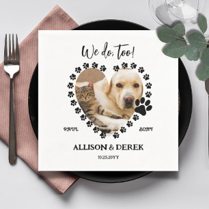 Black and White Photo Dog Cat Pet Wedding  Napkin