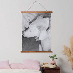 Black and White Photo Dog Sleeping Hanging Tapestry
