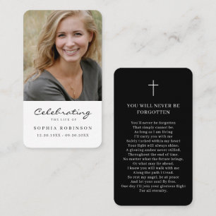 Black and White Photo Funeral Prayer Card