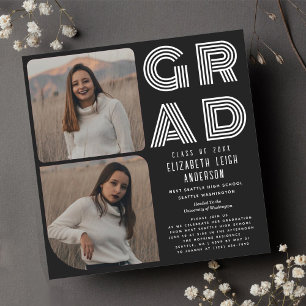 Black and White Photo Graduation Party Invitation