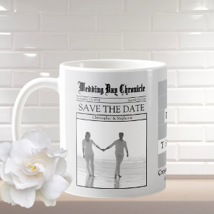 Black and White Photo Grey Newspaper Save the Date Coffee Mug