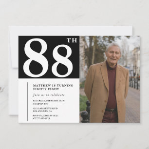 Black and White Photo Men 88th birthday Invitation