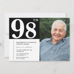 Black and White Photo Men 98th birthday Invitation