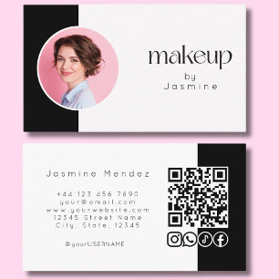 Black And White Photo MUA QR Code Social Icons  Business Card