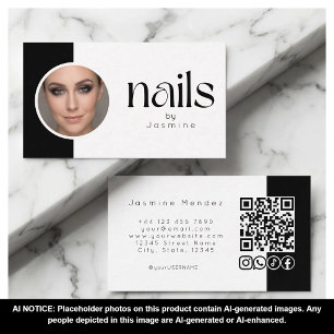 Black And White Photo Nails QR Code Social Icons  Business Card