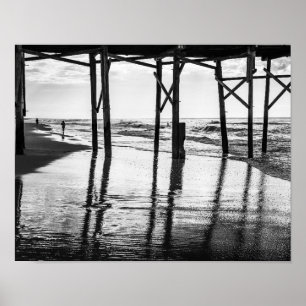 Black and White Photo Ocean Isle Beach Pier Poster