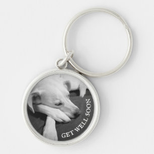 Black and White Photo of a Beautiful Dog Sleeping Key Ring