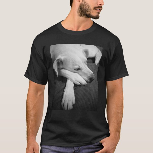 Black and White Photo of a Beautiful Dog Sleeping T-Shirt (Front)