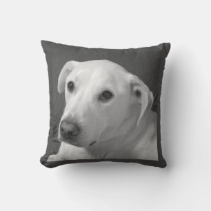 Black and White Photo of a Beautiful Soulful Dog Cushion