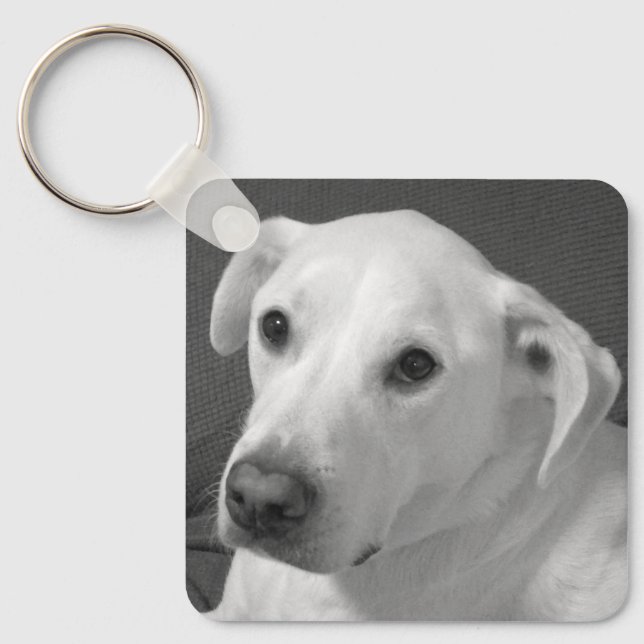 Black and White Photo of a Beautiful Soulful Dog Key Ring (Front)